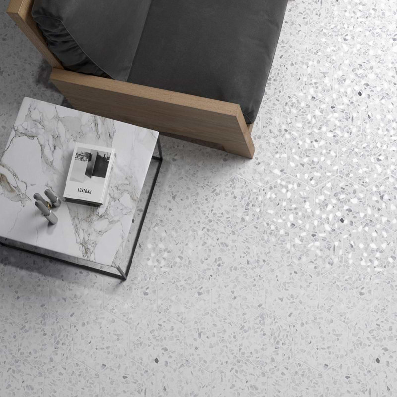 Terrazzo 9" Hexagon Matte Terrazzo Look Porcelain Tile, Hex Gray