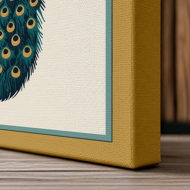 Ornamental Peacock Art Deco - Wrapped Canvas, 18x12 - 45.7 x 30.5 cm, Ochre Border