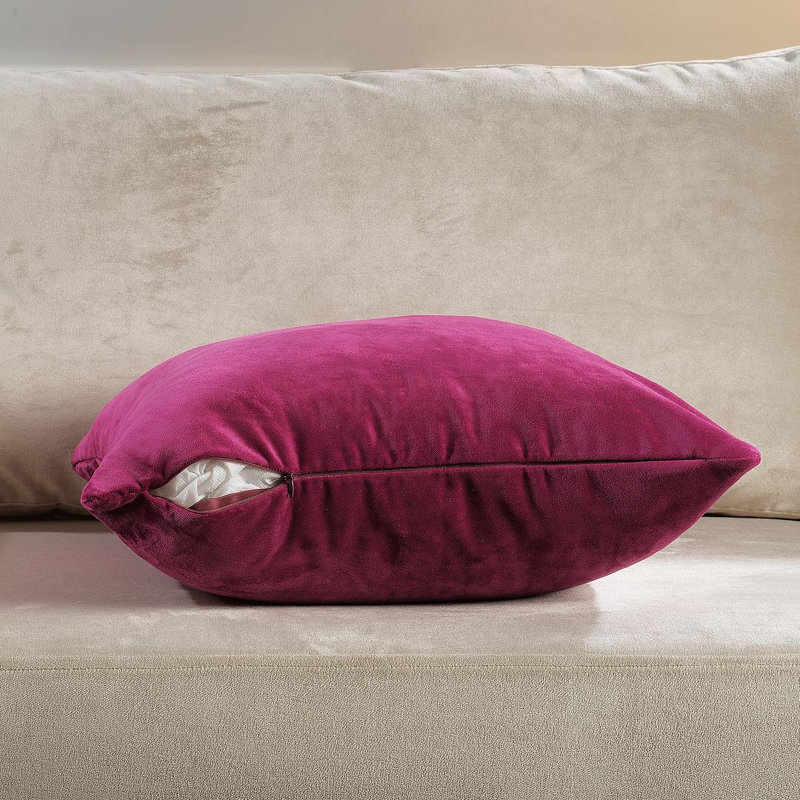 Housse de coussin en velours mat 1pc, Carré 12 po, Fushia