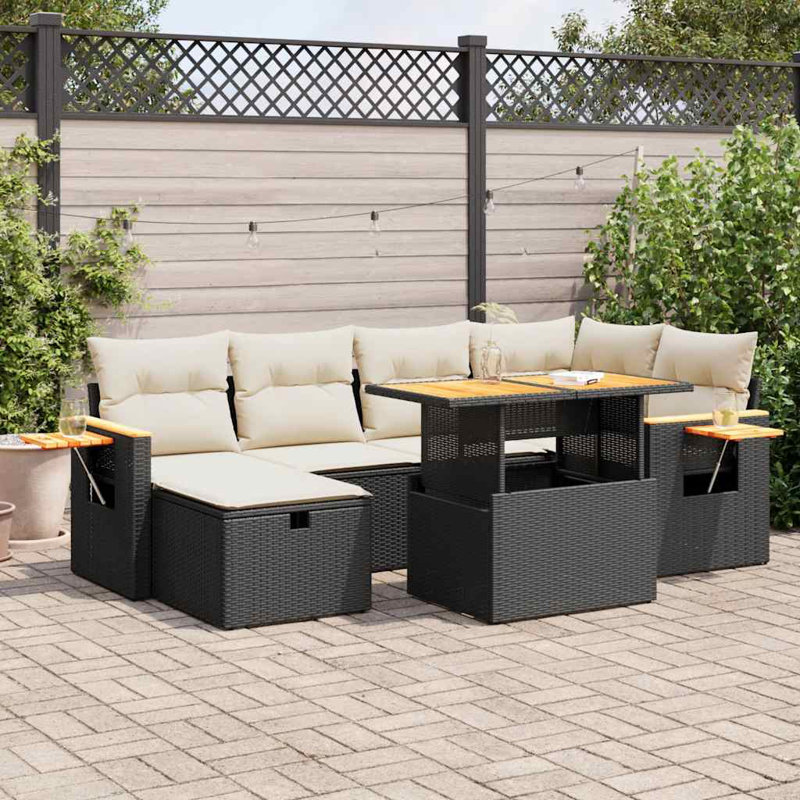 Ensemble de canapé de patio avec coussins 8 pièces Vidaxl, 3x corner + 3x middle + footrest + table, Noir/crème