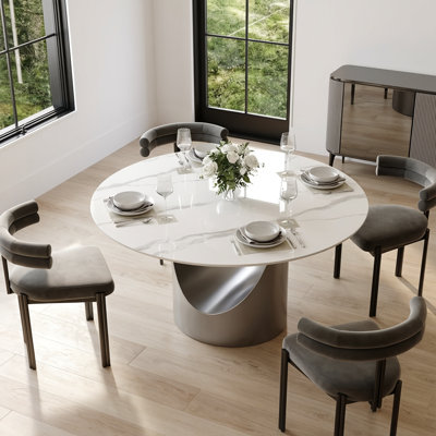 Modern Sintered Stone Round Dining Table with U-shaped Leg, Seats 4 to 6, Kitchen Table for Living Room