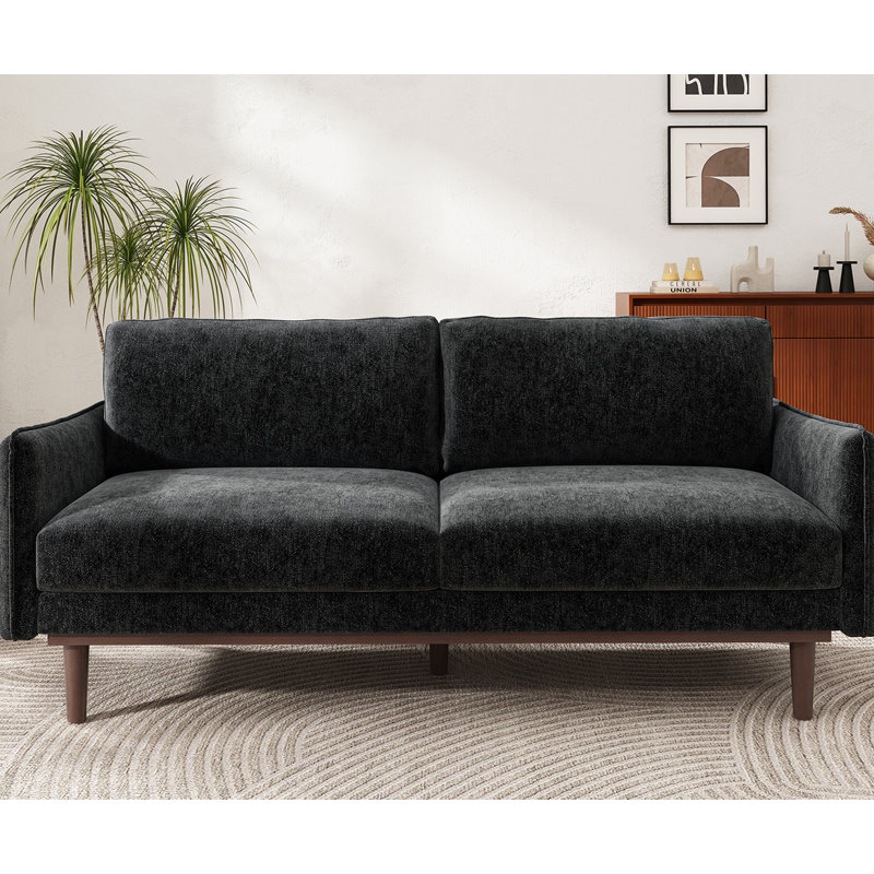 Canapé de style moderne avec causeuse de 75,75 po, canapé 2 places avec salon spacieux, noir, Chenille noir, Brown
