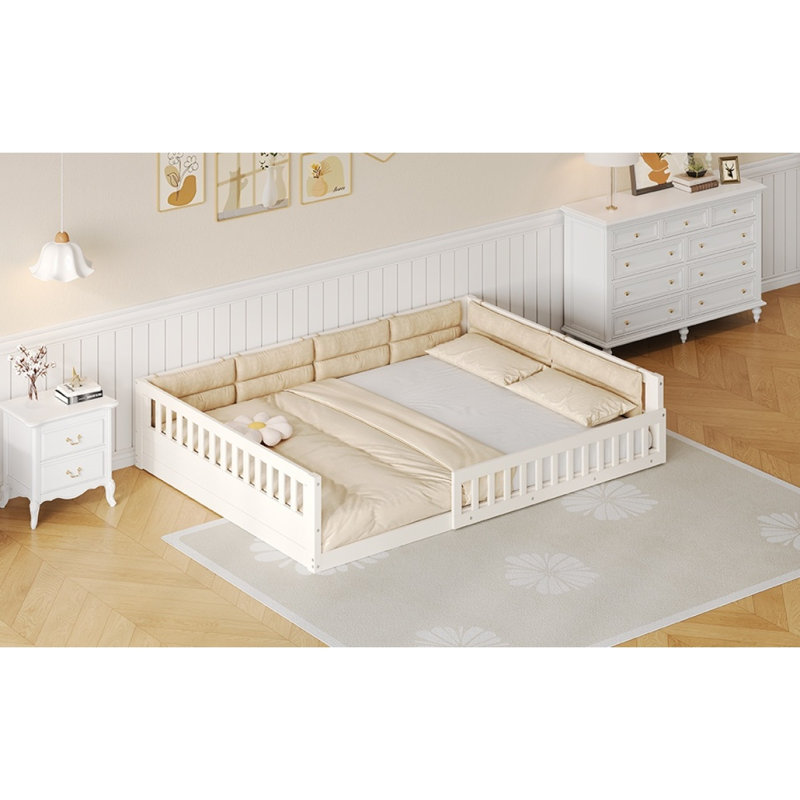 Lit tapissier en bois avec garde-corps et coussin Wood