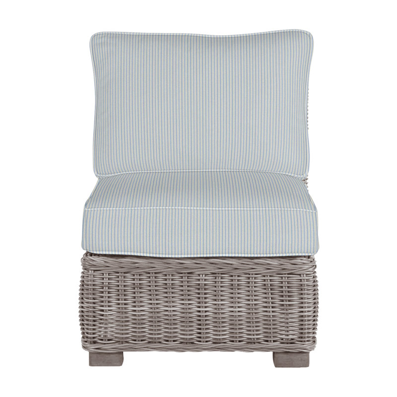 Rustic Woven Sectional Slipper Chair, Welt, Oyster, Verona Mist