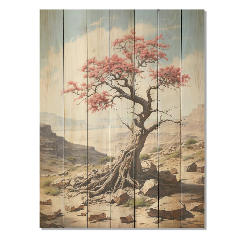 Arbre d'acacia africain dans le désert I - Arbre africain sur bois, H 44 po x l 34 po