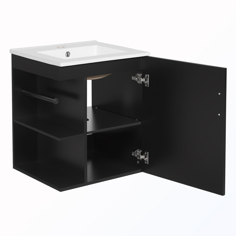 Wall Mounted Bathroom Cabinet With Side Cabinet Combo And Sink, Black