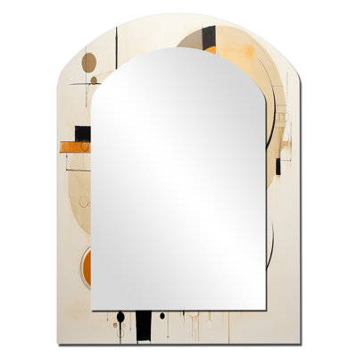 A Sense Of Timelessness Watercolor Yellow Black II - Abstract Painting Asymmetrical Wall Mirror, Gold Arch Decorative Mirror, Printed Metal Art