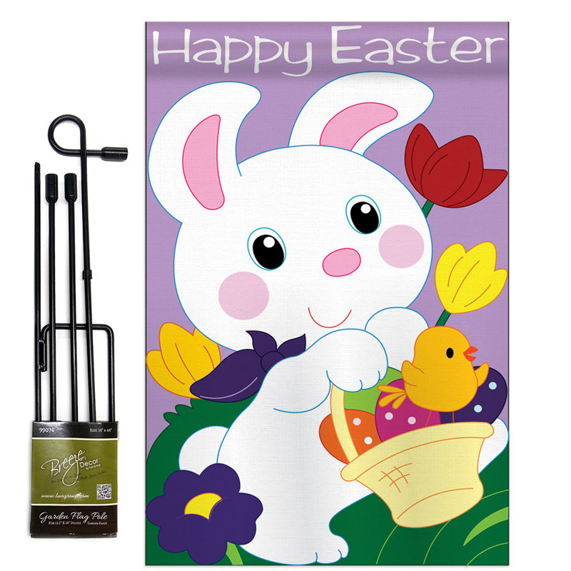 Le printemps lapin de pâques applique un polyester de 2 côtés 19 x 13 po ensemble de drapeau