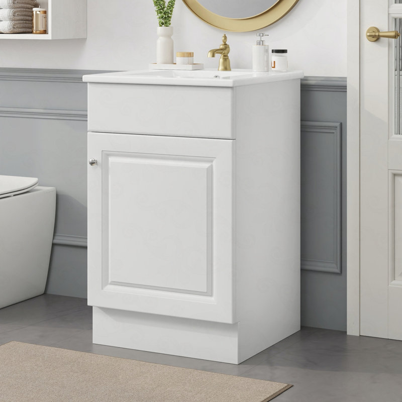 Meuble-lavabo de 20 po avec lavabo, meuble-lavabo avec tablette de porte et tablette réglable, Blanc