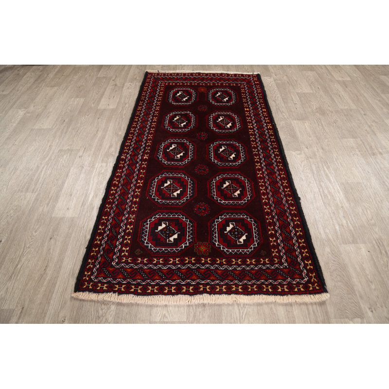 Tapis décoratif en laine noué à la main de conception unique noué à la main New Age Balouch rouge/brun 3 pi 4 po x 6 pi 5 po