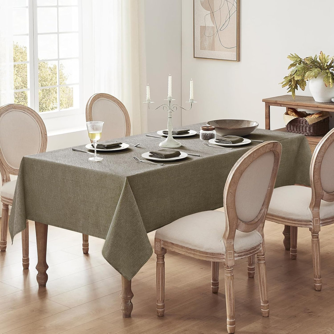 140×200cm Rectangular Faux Linen Wipeable Water Resistant Tablecloth