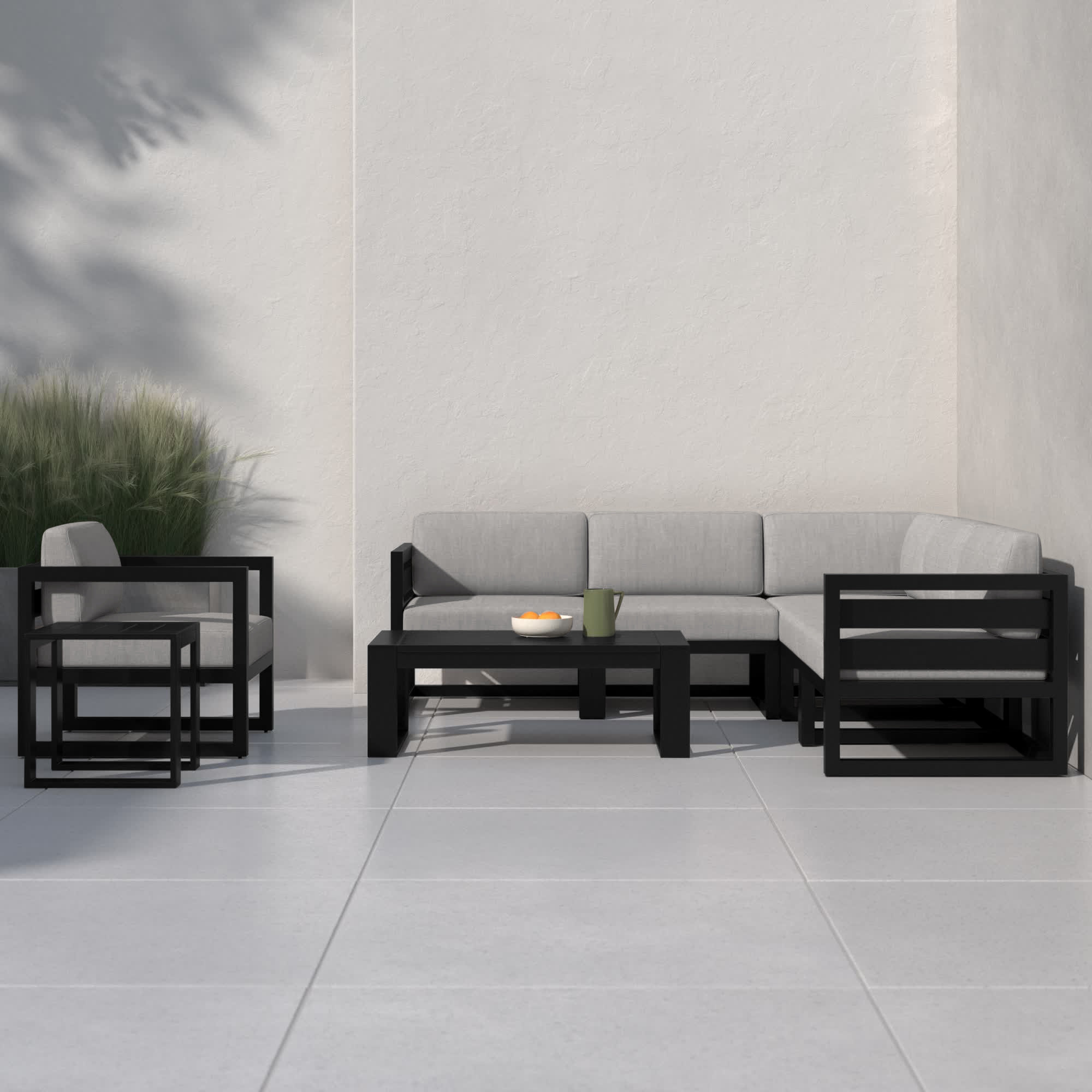 Smith 4 Piece Sectional Seating Group with Sunbrella® Cushions, Cast Silver, Black