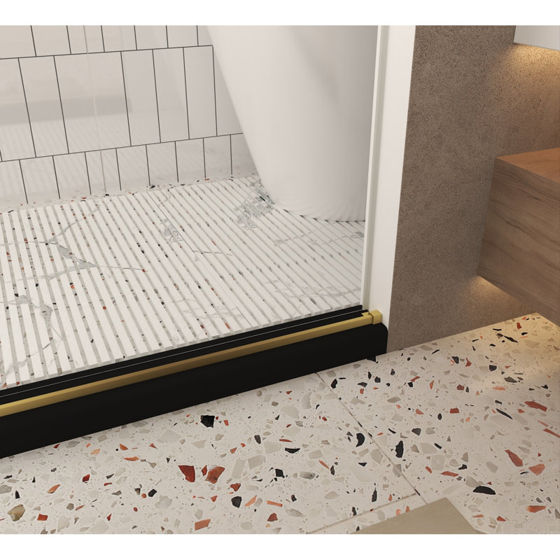 Frameless Shower Door 44-48" W x 76" H Clear Tempered Glass with Stainless Steel Handle, Brushed Gold