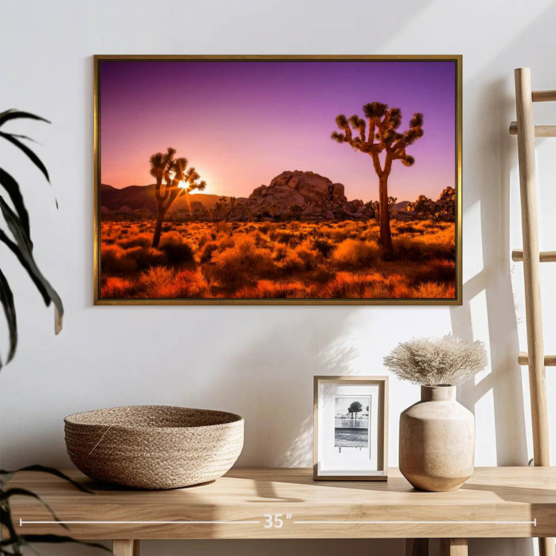 Arbres Joshua ensoleillés, 25 po x 17 po, Cadre flottant doré
