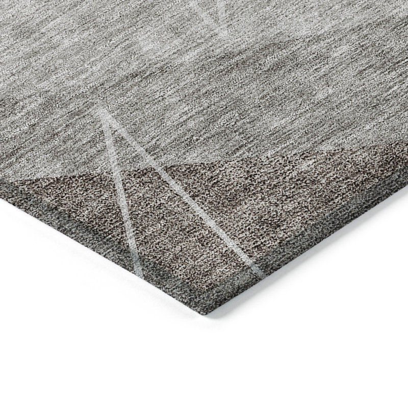 3' X 5' Gray Silver And Taupe Geometric Washable Indoor Outdoor Area Rug