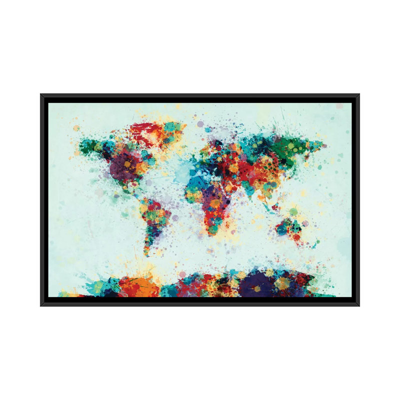 Série de carte du monde : éclaboussures de couleur i, impression sur toile tendue, H 32 po x l 48 po x P 1,5 po, Pas de tapis