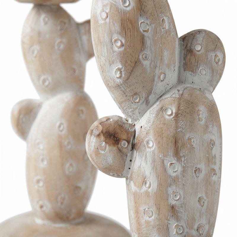 Porte-bougie en bois de cactus, support de bougie pilier blanc délavé pour table de salle à manger et manteau de cheminée