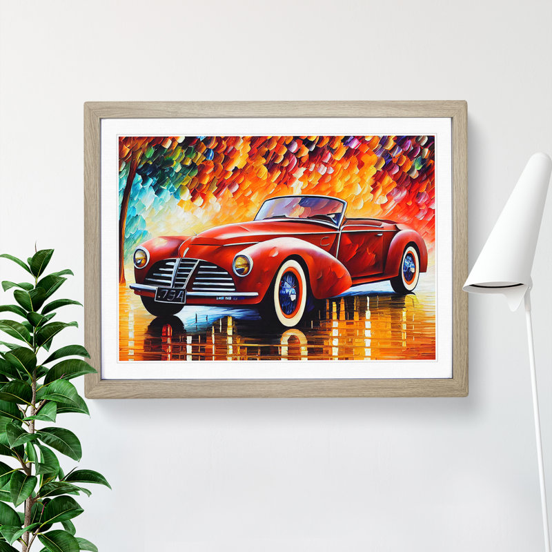 Painted Classic Car Vol.2 - Framed Print, 25cm H x 34cm W x 2cm D, Oak