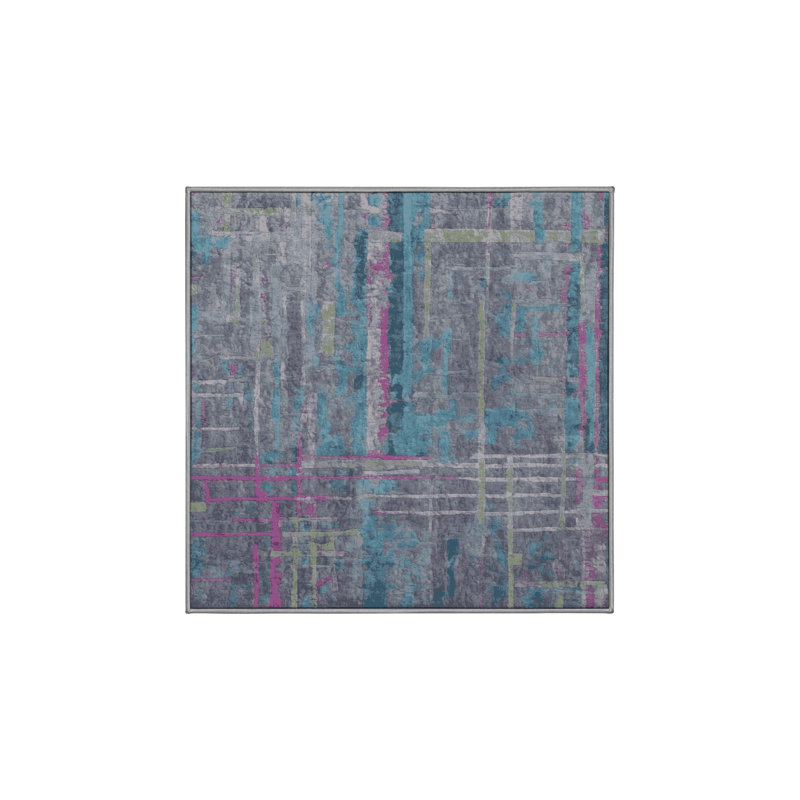 Tapis gris soyeux et moelleux, Carré 5 pi