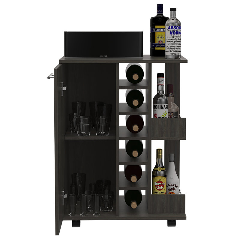 Chariot-bar Tennessee avec armoire fermée et casiers à vin, ébène bicolore et brun clair
