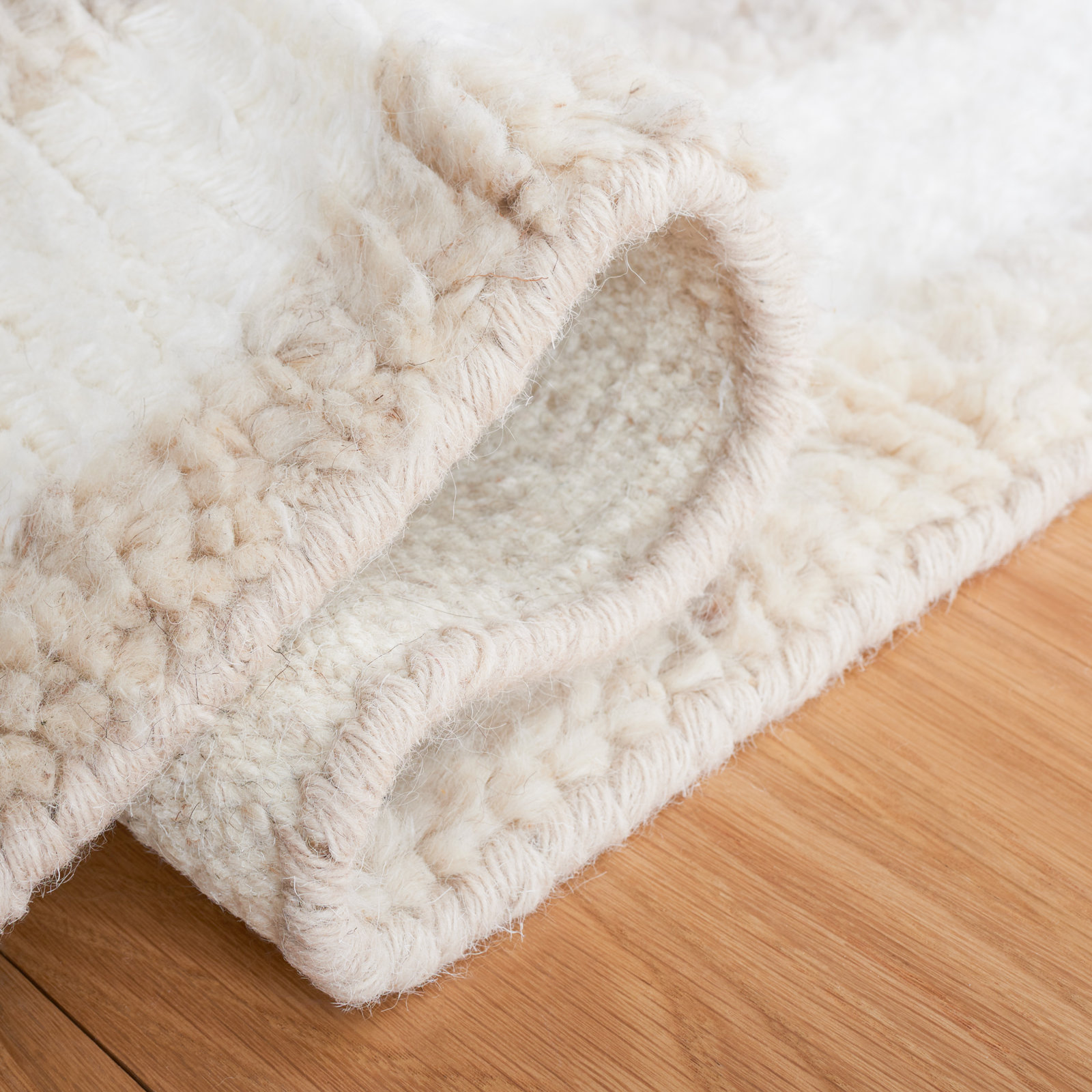 Kass Ivory Beige Hand-Woven Flatweave Wool Rug, Rectangle 8' x 10'