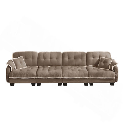 Ergonomic Tufted Chenille 4-Seater Sofa with Pillows for Living Spaces