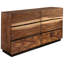 Lit king size 4 places pour chambre à coucher, bois principal aspect noyer, rangement avec sommier suspendu, table de chevet, commode, miroir - Sélection, finition, tête de lit design moderne, commode à bords naturels