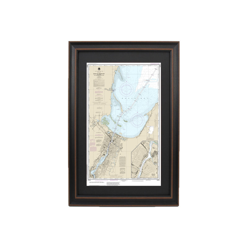 Head Of Green Bay, Including Fox River Below De Pere; Green Bay | Nautical Chart | Framed Print, 21'' H x 36" W