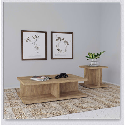 Ensemble de tables basses 2 pièces Metron Mango avec rangement divisé et table de bout cubique, durable et élégant pour tout espace de vie.