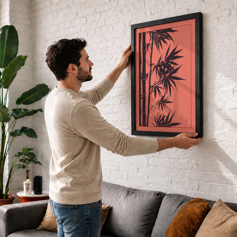 Bamboo Silhouette Botanical - Framed Print, A2 - 59.4 x 42.0 cm, Walnut