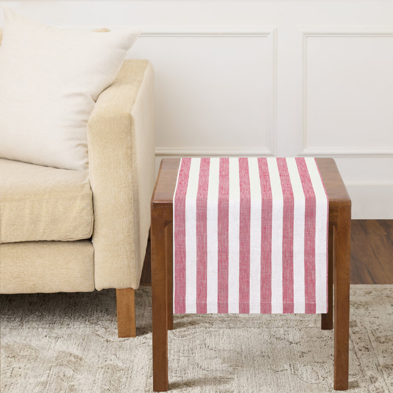 Sorrento Stripe-100% Pure Linen Table Runner, Red/White Large Stripe, 36" x 14"