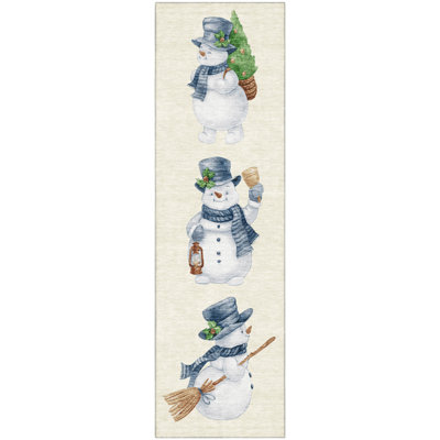 Premium Machine Washable Ingrassellino AMF1826 Happy Snowmen Holiday Rug