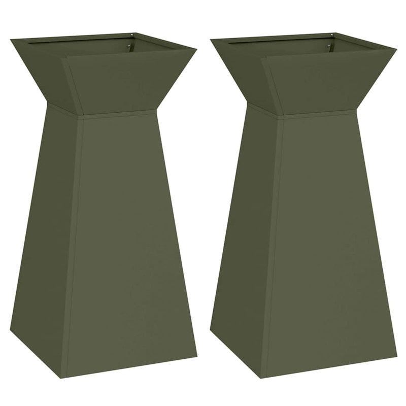 Pillar Planter Garden Outdoor Decor Modern Display Stand Terrace Holder, 73cmH x 35cmW x 35cmD, Olive