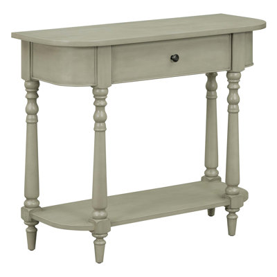 Narrow Console Table With Curved Corners, Retro Entryway Table With Top Drawer And Open Shelf, Sofa Table For Entryway, Hallway, And Living Room