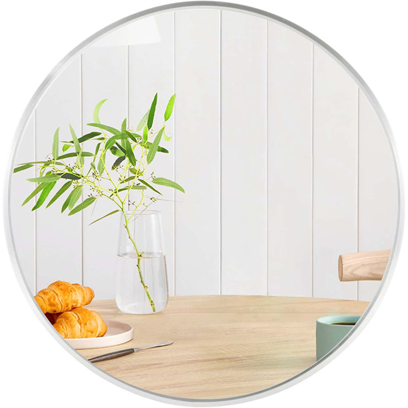 Deltufo Metal Round Bathroom Mirror, 32" x 32", Silver