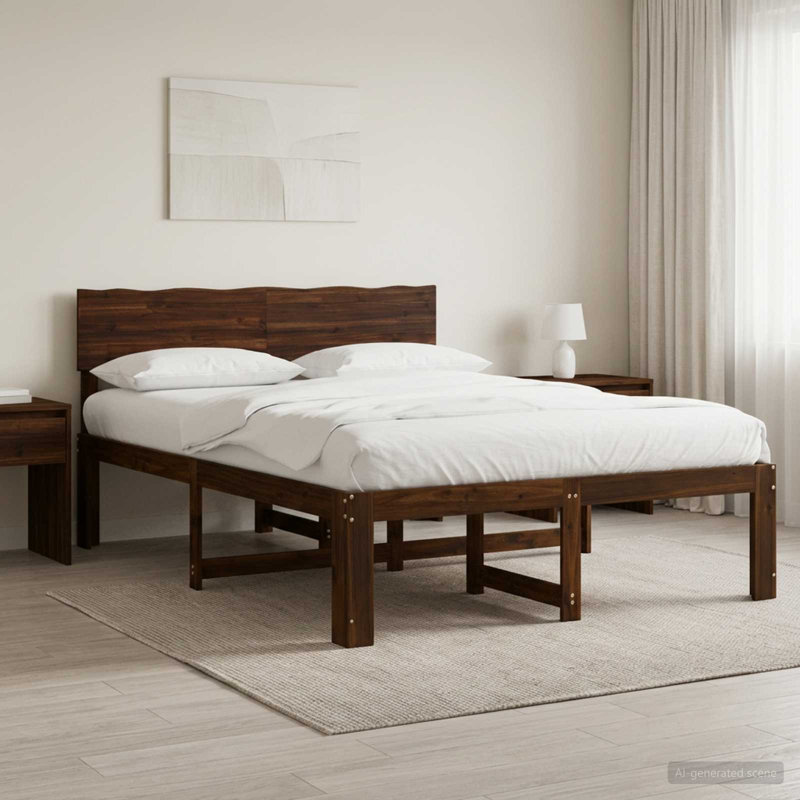 Solid Wood Bed Frame, Double (4'6), Dark Brown
