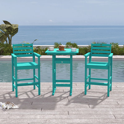 3-Piece Bar Height Patio Table and Chairs Set HDPE Wood Grain Outdoor Bar Table and Chairs with Heart Cutout Design( 3-Piece) by Red Barrel Studio