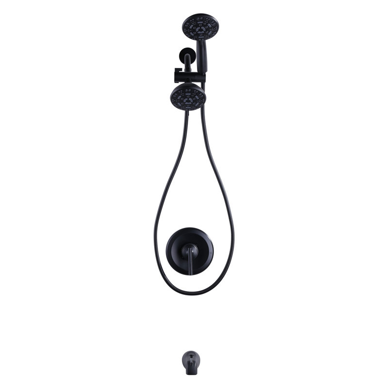 7-Spray Shower Faucet 1.8 GPM Double Shower Heads And Tub Spout (Valve Included), Matte Black