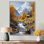 «Yellow Gray Autumn Lake Mountains View - Lake House», reproduction d'art murale