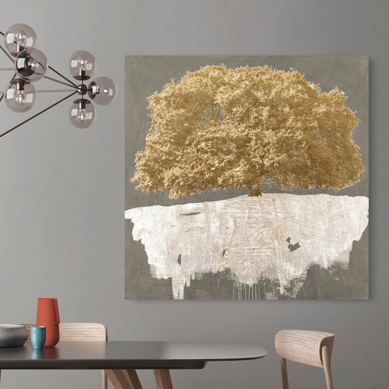 Golden Tree On Grey by Alessio Aprile - Wrapped Canvas Print, 70cm H x 70cm W x 4cm D