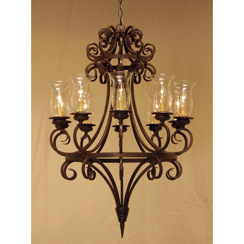 10 - Light Dimmable Wagon Wheel Chandelier, Capri Premium, Black Faille