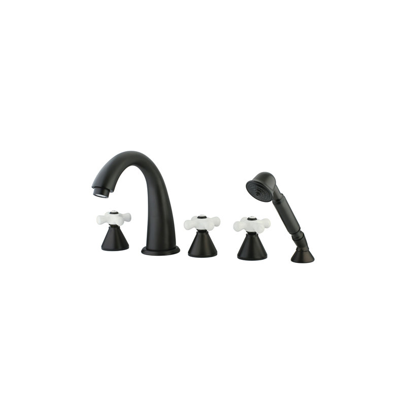 Naples Triple Handle Deck Mounted Roman Tub Faucet with Handshower, Oil Rubbed Bronze