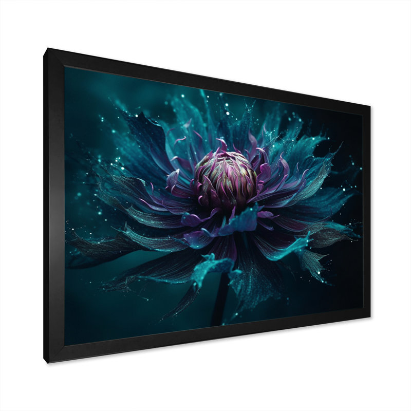 Fleur de lotus mauve floral II sur toile, Cadre photo noir, H 12 po x l 20 po x P 1 po