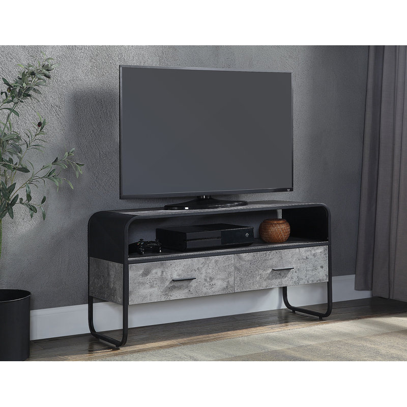 Meuble télé stable et multifonctionnel avec structure KD, tiroirs à extension et bords courbés pour une décoration intérieure rehaussée