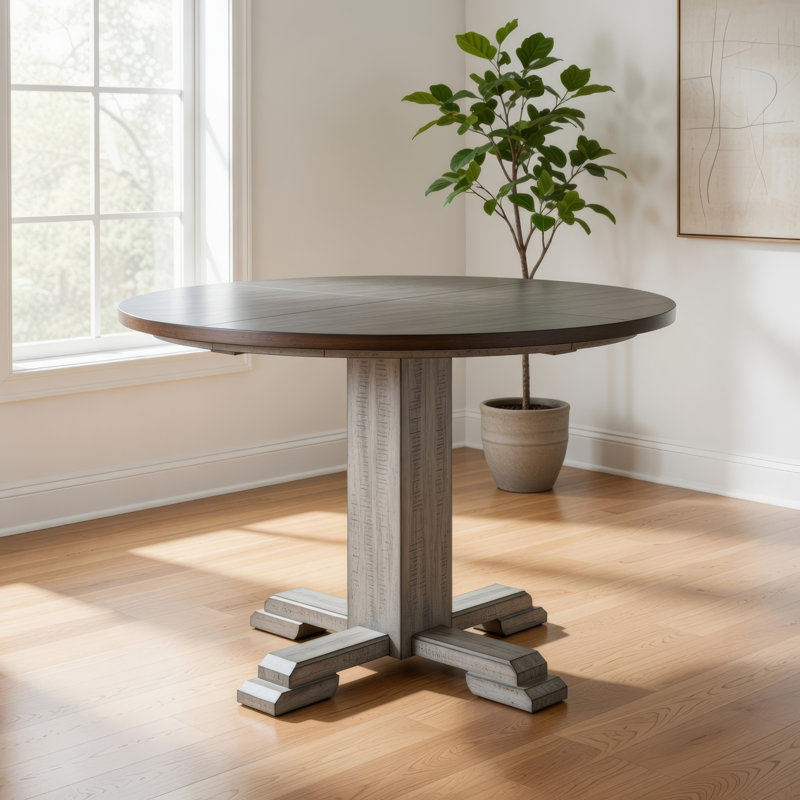 Table de salle à manger Camie, plateau rond brun de 40 po avec abattants, gris rustique