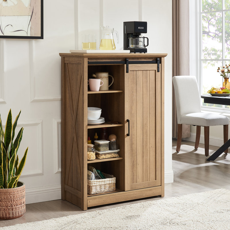 5 Drawers Dresser with Sliding Barn Door, Farmhouse Modern Tall Chest for Versatile Storage and Organization, Oak