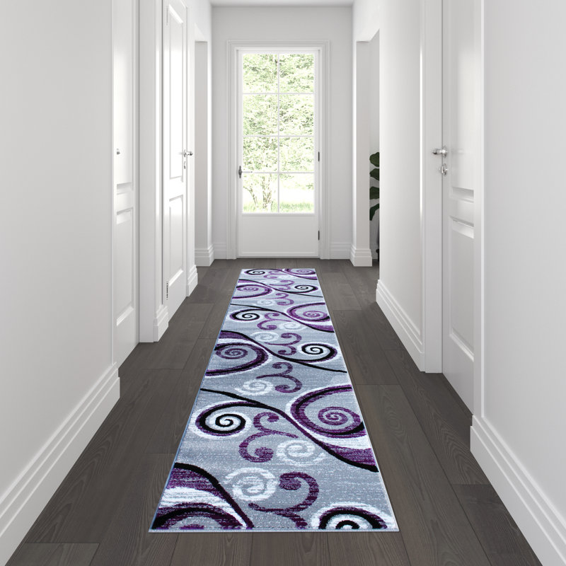 Tapis intérieur à motif abstrait tourbillonnant Aarley-Ray, Tapis de couloir 2 pi x 11 pi