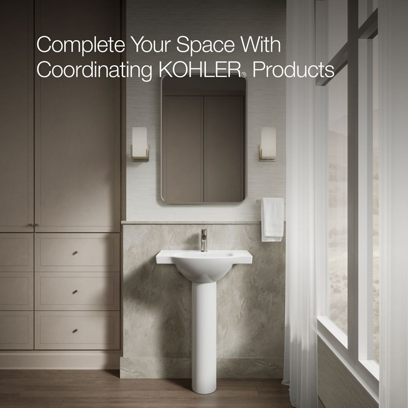 Veer™ Ceramic Pedestal Bathroom Sink with Overflow, White, Single, 35.5" H x 24" L x 18.25" W