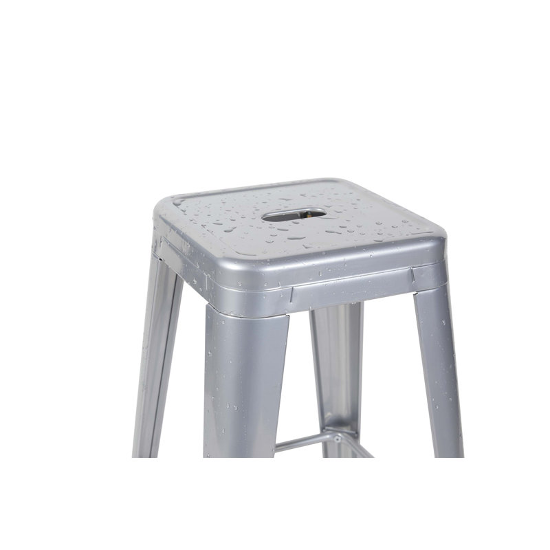 Ensemble de 2 tabourets de bar en métal sans dossier: assemblage sans outil et conception peu encombrante, Argent antique