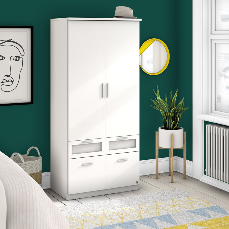 Bochum 2 Hinged Door Wardrobe 90 cm Alpinwhite 4 Drawer INCL. Delivery and Assembly, Alpine white